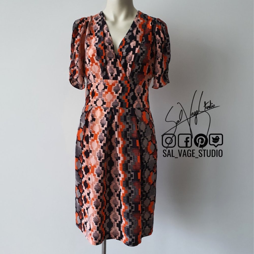 Gorman Geo Abstract Puff Sleeve Silk Dress - Picture 1 of 9